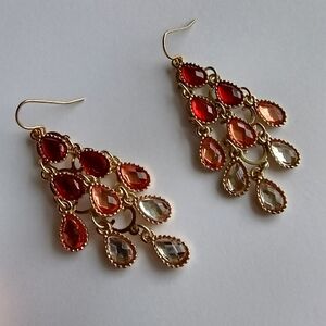 Elegant Gold and Red Chandelier Earrings